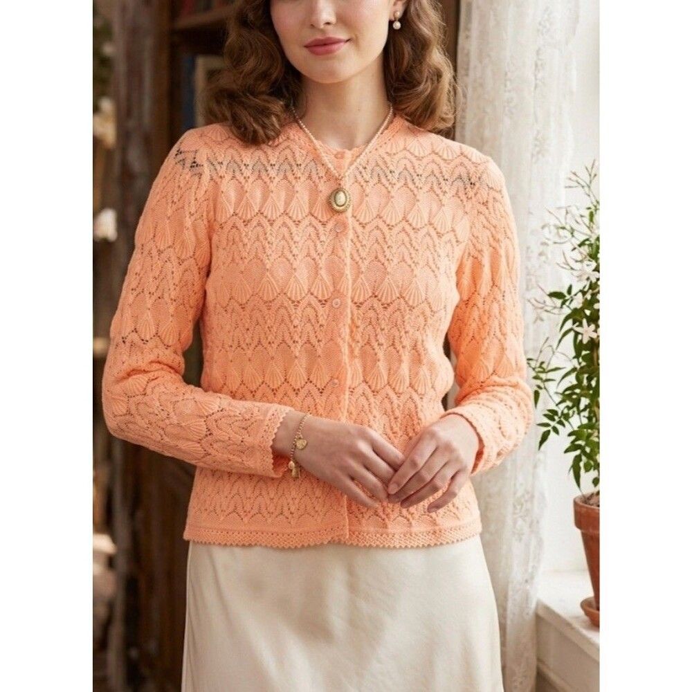 Vintage Spiegel Crochet Cardigan Coquette Cottage Romanticl Orange Small